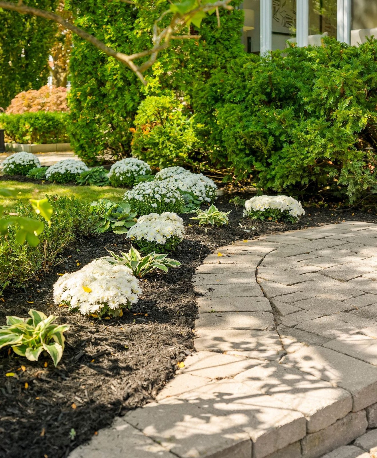 A flagstone garden path under mature trees in Casa Loma